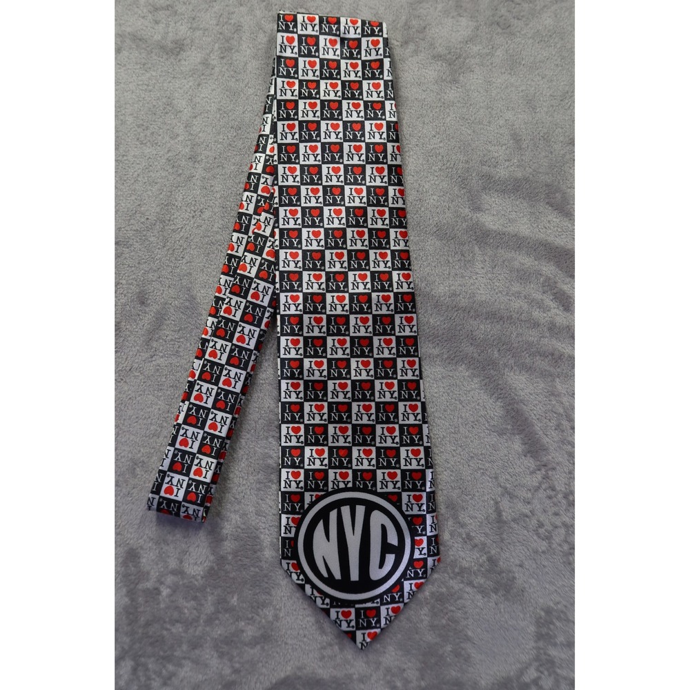 I Love NY Mens Necktie Black White Checkered NYC Heart Logo Travel Souvenir Tie